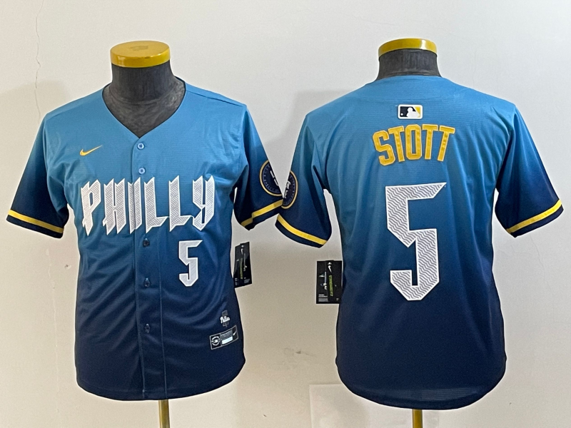 YOUTH Bryson Stott Philadelphia Phillies  Blue 2024 City Connect Player Jersey
