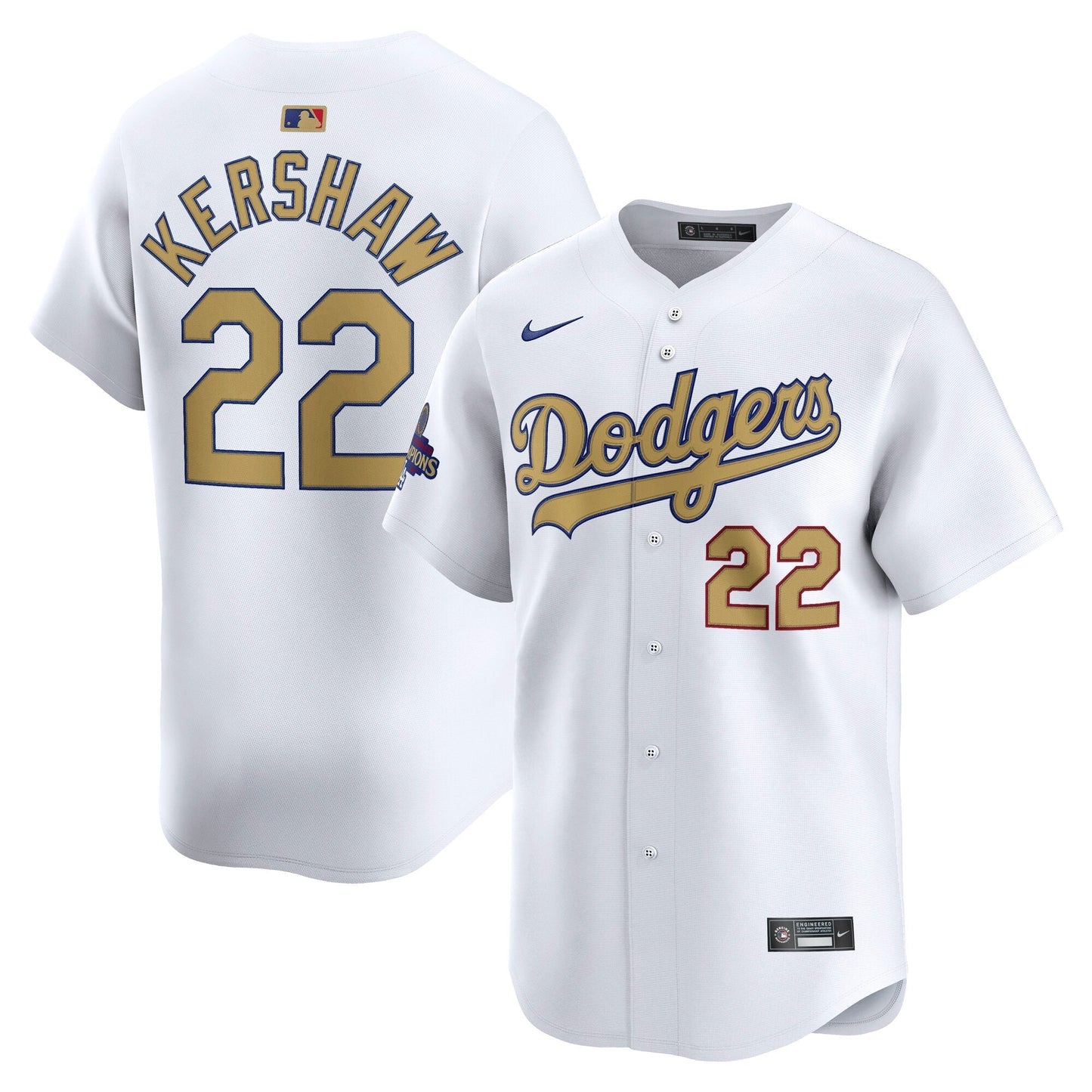 Men's Los Angeles Dodgers Clayton Kershaw White 2025 Gold Collection Jersey