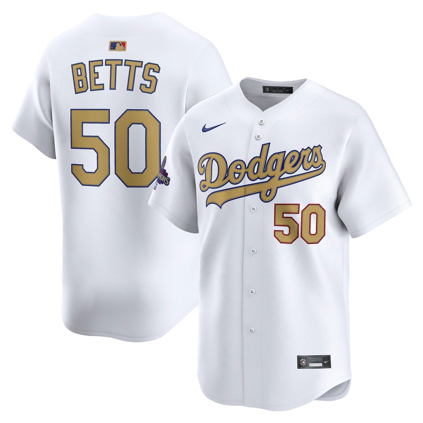 Men's Los Angeles Dodgers Mookie Betts White 2025 Gold Collection Jersey